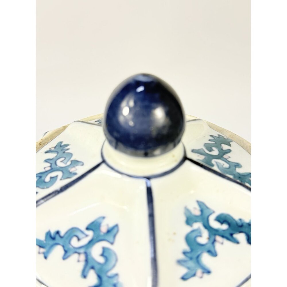 Ginger Temple Jar Lidded Vintage Chinoiserie Blue White Pink Rose pattern Home S - Picture 16 of 16